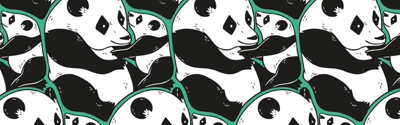 banner illustration panda pattern with green