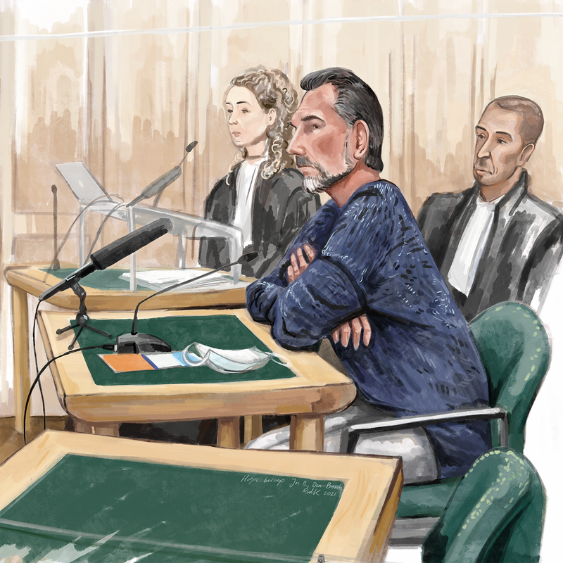 Courtroom sketch of Jos B. (from the Nicky Verstappen trial).