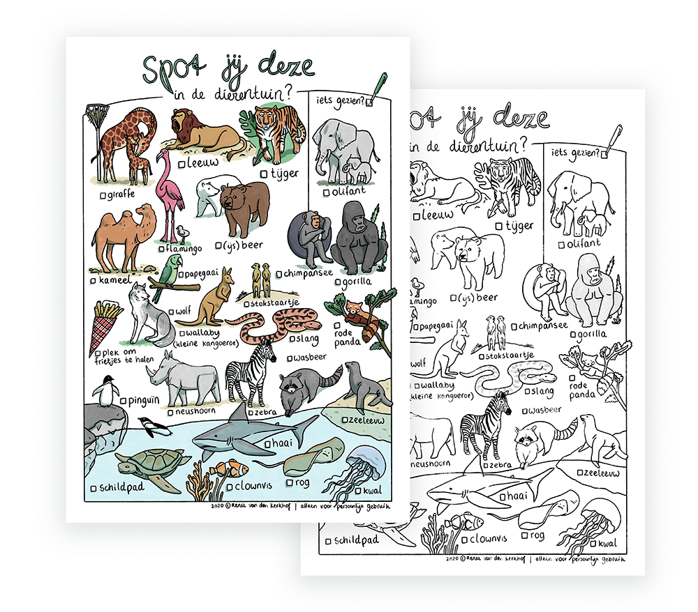 Geïllustreerde zoekplaat dierentuin