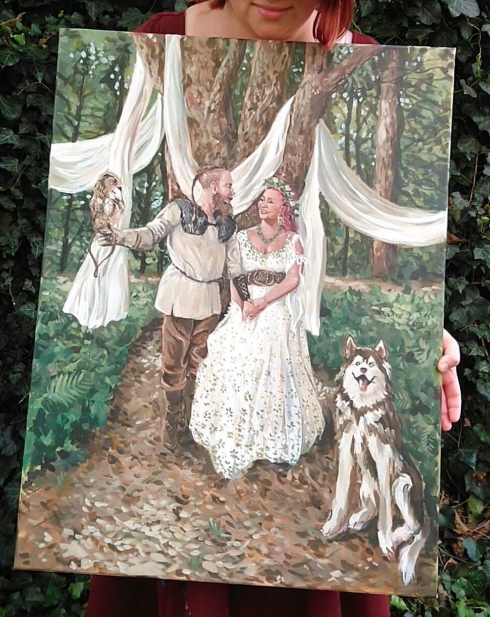 Een bruiloft in Viking thema, geschilderd