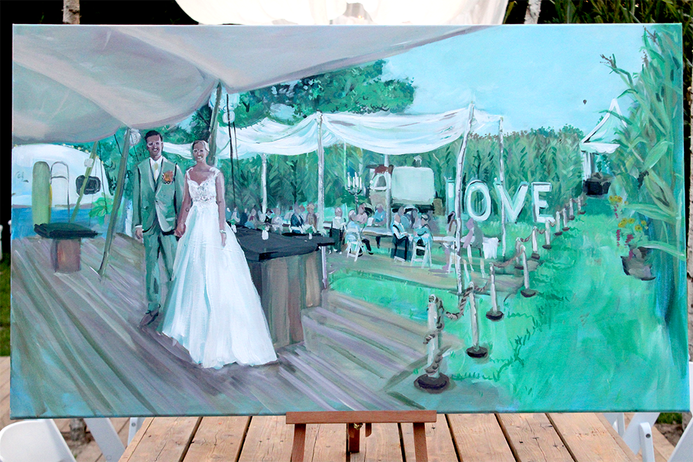 Foto van schilderij bruiloft in maïsveld