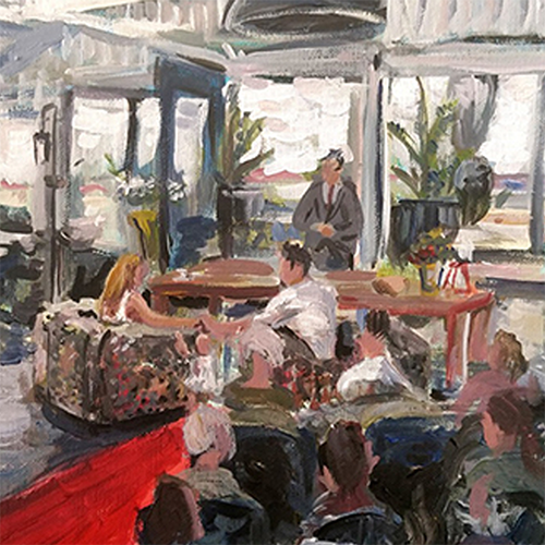 Roughly painted live wedding painting, made in a beach bar.